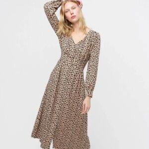 🐆 🖤 J. Crew Leopard Crepe Lined Button-Up A-Line Midi Dress 12 L Large 🖤 🐆